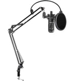 Audio-Technica AT2035 Cardioid Condenser Microphone Bundled with 20ft XLR Cable + Pop Filter + Microphone Arm (4 Items)