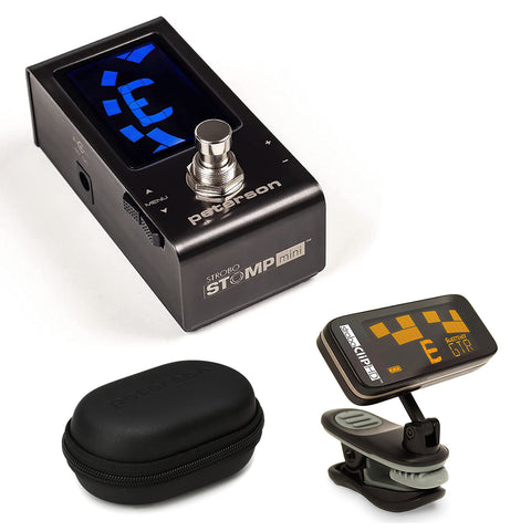 Peterson StroboStomp Mini Pedal Tuner Bundle with Peterson StroboClip HD Clip-On Tuner and StroboClip HD Clip-On Tuner Case