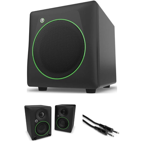Mackie CR8SBT Powered 8" Subwoofer with Bluetooth (Black) Bundle with Mackie CR3.5 Creative Reference Powered 3.5" Pair Black, Hosa Technology Stereo 1/4" Male Phone to 1/4" Male Phone TRS Cable 10