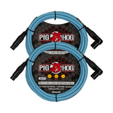 Pig Hog PHMH10DBR Hex Series, 10ft Right Angle Mic Cable, Daphne Blue (Pair)