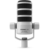 RODE PodMic USB and XLR Dynamic Broadcast Microphone (White) Bundle with Auray BAI-2N Two-Section Broadcast Arm with Internal Springs