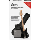 Squier by Fender Precision Bass Guitar Kit, Affinity Series, Laurel Fingerboard, Black Bundle with Fender Guitar Stand, Height-Adjustable with Sturdy Metal