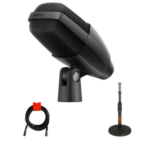 Sennheiser MD 421 KOMPAKT Multipurpose Cardioid Dynamic Microphone Bundle with Auray TT-6220 Telescoping Tabletop Microphone Stand (Black), XLR- XLR Cable