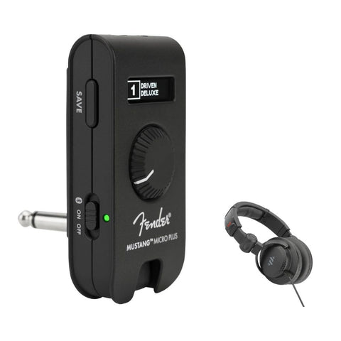 Fender Mustang Micro Plus Headphone Amplifier Bundle with Polsen HPC-A30 Closed-Back Studio Monitor Headphones