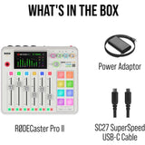 RØDE RØDECaster Pro II All-in-One Production Solution (White) Bundle with NTH-100 Professional Closed-Back Over-Ear Headphones, PodMic Dynamic Podcasting Microphone and PSA1+ Professional Studio Arm