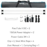 Nanlite PavoTube II 30C 4' LED Tube Lights with AC Chargers, Mounts, and Case 2 Light Kit