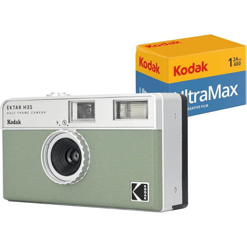 KODAK EKTAR H35 Half Frame Film Camera (Sage, Bundle with 24exp Film)