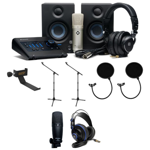 PreSonus Quantum Ultimate Recording Bundle with Auray COHH-2 Headphone Holder, PST2 Height Microphone Stand (2 Pack), Pop Filter (2 Pack), PreSonus M7 Microphone, PreSonus HD7 Professional Headphones