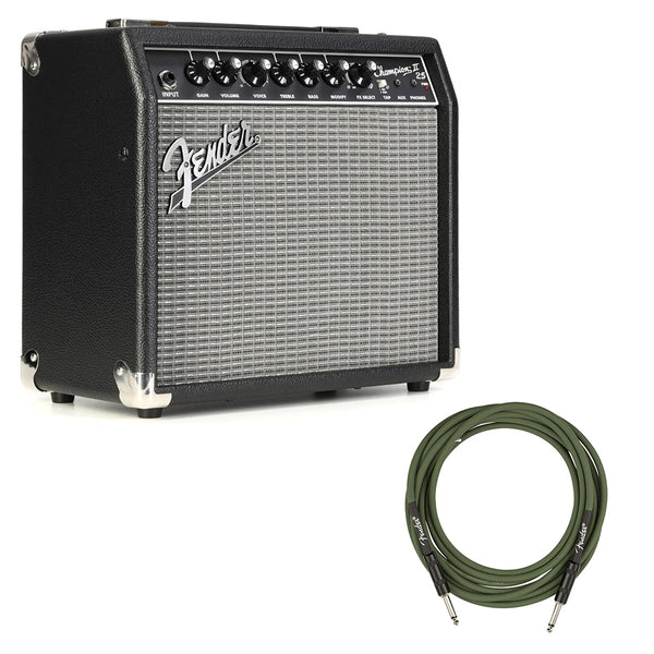 Fender Champion II 25 Guitar Amp, 25 Watts Bundle with Fender Joe Strummer Instrument Cable (13ft) Straight/Straight, Drab Green