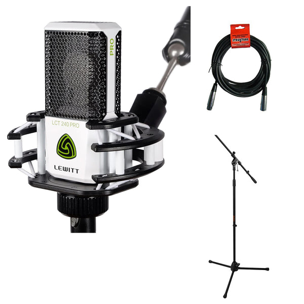 Lewitt LCT-240 Pro Condenser Mic Value Pack with Shockmount (White) Bundle with Mic Stand with Fixed Boom and XLR Cable