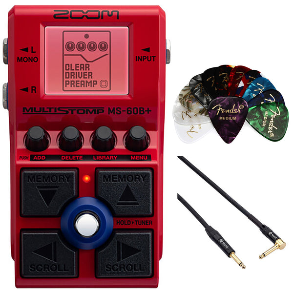 Zoom MS-60B+ MultiStomp Multi-FX Bass Pedal Bundle with Kopul Instrument Cable 10' and Classic Celluloid Guitar Picks 12-Pack