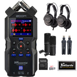 Zoom H4essential 4-Track 32-Bit Float Portable Audio Recorder Bundle with 2-Pack Zoom ZDM-1 Podcast Mic Pack, 16GB microSDHC Memory Card, and Kellards Cleaning Pack
