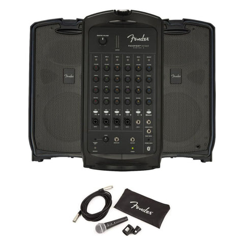 Fender 6943000000 Passport Event Series 2 Portable Powered PA System Bundle with Fender P-52S Microphone Kit, Black