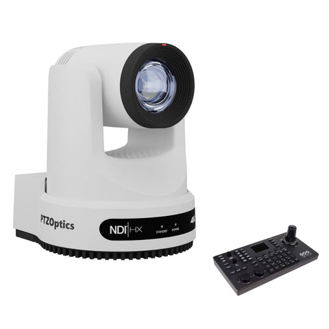 PTZOptics Move 4K SDI/HDMI/USB/IP PTZ Camera with 20x Optical Zoom (White) (PT20X-4K-WH-G3) + PTZOptics SuperJoy PTZ Camera Joystick Controller