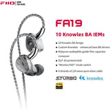 FiiO FA19 10 Balanced Armature in Ear Monitors | Audiophile Earphones with Detachable Pure Silver MMCX Headphone Cable