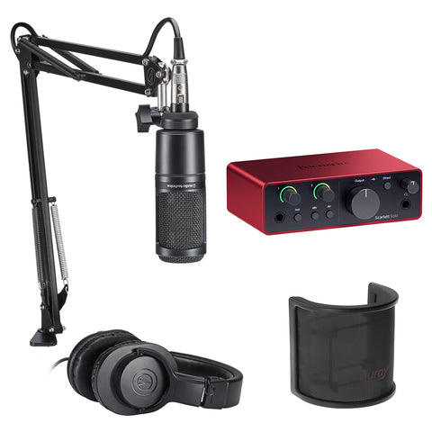 Audio-Technica AT2020 Studio Microphone Pack Bundle with Focusrite Scarlett Solo 4th Gen USB Audio Interface & Pop Screen