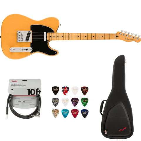 Fender Player II Telecaster Electric Guitar - Butterscotch Blonde with Maple Fingerboard Bundle with Fender FE620 Electric Guitar Gig Bag (Black), Fender 12-Pack Picks and Fender 10ft Instrument Cable