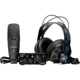 PreSonus AudioBox Go Creator Hardware/Software Recording Bundle Bundle with Auray COHH-2 Clamp On Headphone Holder For Mic Stand, Kellards PST2 Adjustable Height Microphone Stand with Boom, Pop Filter