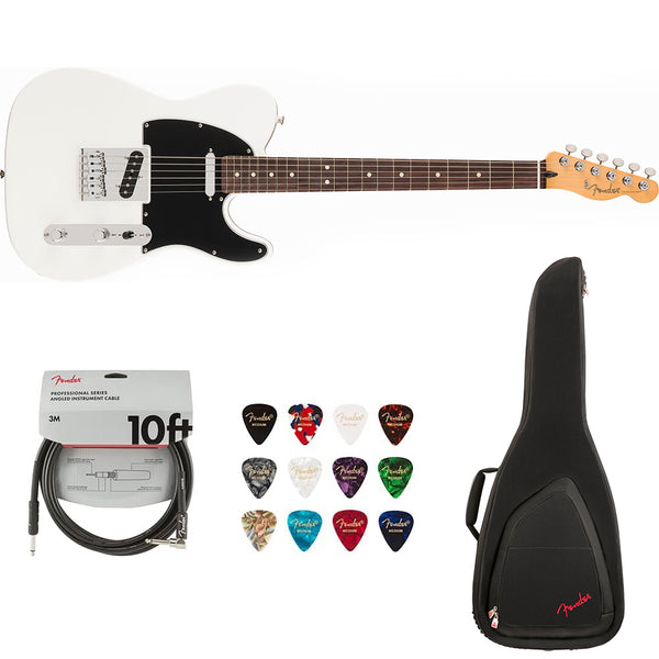 Fender Player II Telecaster Electric Guitar - Polar White with Rosewood Fingerboard Bundle with Fender FE620 Electric Guitar Gig Bag (Black), Fender 12-Pack Picks and Fender 10ft Instrument Cable