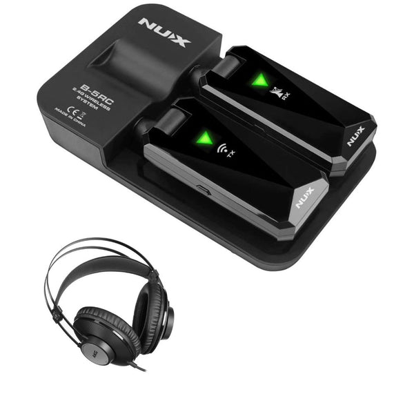 NUX B-5RC Wireless Guitar System Mic for Active/Passive Pickup w/ Charging Case Bundle with AKG K72 Closed-Back Studio Headphones