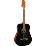 Fender FA-15 3/4 Scale Steel Acoustic Guitar Black Bundle with Fender Classic Celluloid Guitar Picks 12-Pack, Fender Logo Guitar Strap 2in Black with White Logo, Fender Flash Guitar Tuner