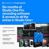 PreSonus AudioBox Go Creator Hardware/Software Recording Bundle Bundle with Auray COHH-2 Clamp On Headphone Holder For Mic Stand, Kellards PST2 Adjustable Height Microphone Stand with Boom, Pop Filter