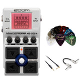 Zoom MS-50G+ MultiStomp Multi-FX Guitar Effects Pedal Bundle with Fender 12-Pack Classic Guitar Picks, 10' Instrument Cable and 6' Right Angle Coupler Cable