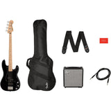 Squier by Fender Precision Bass Guitar Kit, Affinity Series, Laurel Fingerboard, Black Bundle with Fender Guitar Stand, Height-Adjustable with Sturdy Metal