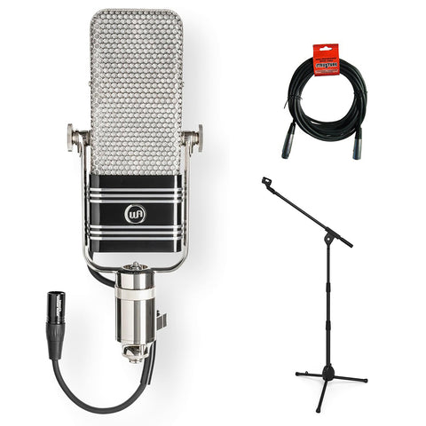 Warm Audio WA-44 Ribbon Microphone Bundle with Kellards PST2 Adjustable Height Microphone Stand with Boom and XLR- XLR Cable