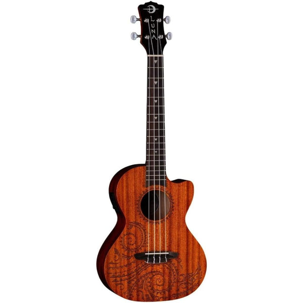 Luna Guitars - LUNA UKE TTN MAH EL Uke Tattoo Mahogany Tenor w/Preamp Ukelele Guitar - Open Pore Natural Finish