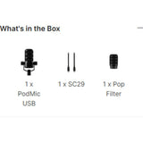 RODE PodMic USB and XLR Dynamic Broadcast Microphone Bundle with Auray BAI-2N Two-Section Broadcast Arm with Internal Springs