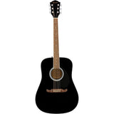 Fender Acoustic Guitar FA-125 Dreadnought Black Bundle with Fender Classic Celluloid Guitar Picks 12-Pack, Fender Logo Guitar Strap 2in Black with White Logo, Fender Flash Guitar Tuner