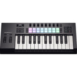 Novation Launchkey 25 MK4 USB MIDI Keyboard Controller (25 Keys) Bundle with HPC-A30 Closed-Back Studio Monitor Headphones, FP-P1L Universal Piano-Style Sustain Pedal and Mid-310 Black 10' Midi cable