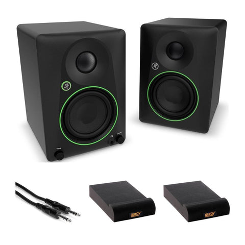Mackie CR4.5BT Creative Reference Powered 4.5" Studio Monitors Black Bundle with Hosa Stereo 1/4" Male Phone to 1/4" Male Phone TRS Cable 10, Auray IP-S Isolation Pad for Studio Monitor (2-Pack)