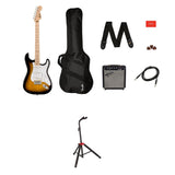 Squier Sonic Series Stratocaster Pack - 2-color Sunburst Bundle with Fender Guitar Stand, Height-Adjustable with Sturdy Metal