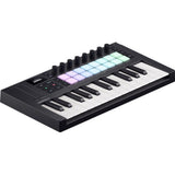 Novation Launchkey Mini 25 MK4 USB MIDI Keyboard Controller (25 Mini Keys) Bundle with Auray FP-P1L Universal Piano-Style Sustain Pedal and Hosa Mid-310 Black 10 ft. Midi cable