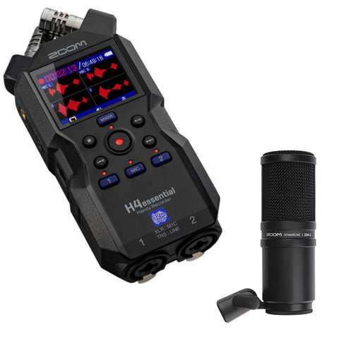 Zoom H4essential 4-Track Handy Recorder with 32-Bit Float, Accessibility, Stereo Microphones, 2 XLR/TRS Combo Inputs, USB Interface, for Musicians, Podcasters Bundle with ZDM-1 Dynamic Microphone