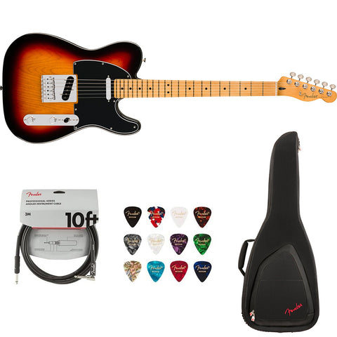 Fender Player II Telecaster Electric Guitar - 3-color Sunburst with Maple Fingerboard Bundle with Fender FE620 Electric Guitar Gig Bag (Black), Fender 12-Pack Picks and Fender 10ft Instrument Cable