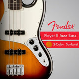 Fender Player II Jazz Bass 3-color Sunburst with Rosewood Fingerboard Bundle with Fender FB620 Electric Bass Gig Bag Black, Fender Classic Celluloid Guitar Picks 12-Pack and 10ft Instrument Cable