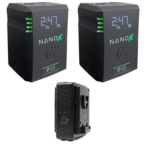 Core NANOV98X, 98wh Micro Sized V-Mount Smart Battery (Pair) Bundle with Core SWX GPM-X2S Mini Dual Travel Battery Charger