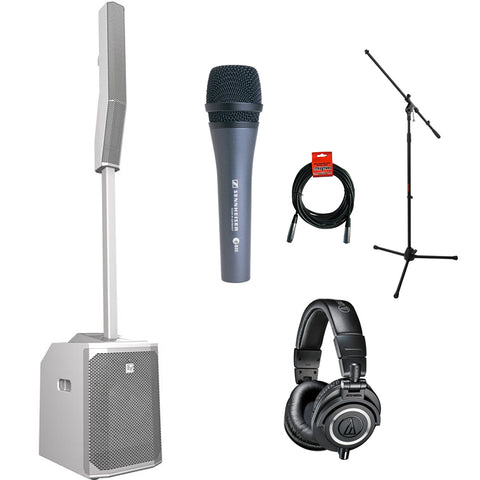 Electro-Voice EVOLVE 50 Portable 1000W Bluetooth-Enabled Subwoofer and Column Speaker Kit (White) with Audio-Technica ATH-M50x Headphones & Sennheiser E835 Dynamic Vocal Mic Bundle