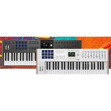 Arturia KeyLab 49 mk3 White 49 Key USB MIDI Keyboard Controller Bundle with Auray FP-P1L Universal Piano Sustain Pedal, Kaces KKC-MD Stretchy Keyboard Dust Cover medium, Hosa Mid-310 Black 10 cable