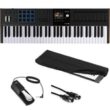 Arturia KeyLab 61 mk3 Professional MIDI Controller and Software (Black) Bundle with Auray FP-P1L Sustain Pedal, Medium Keyboard Dust Cover, and 10' Black Midi cable