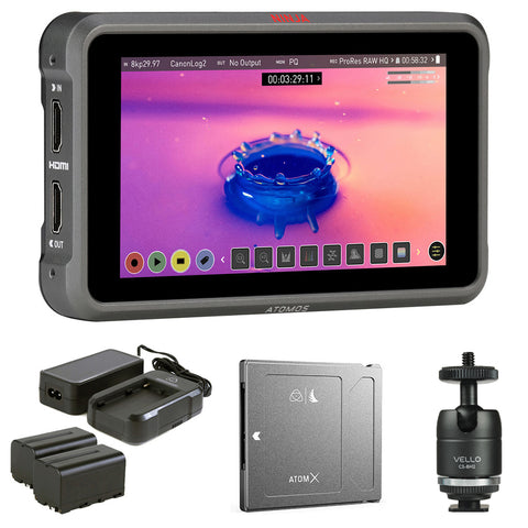 Atomos Ninja V+ 5.2" 8K HDMI H.265 Raw Recording Monitor with Atomos Power Kit v2, Angelbird AtomX SSDmini (1TB), and Multi-Function Ball Head