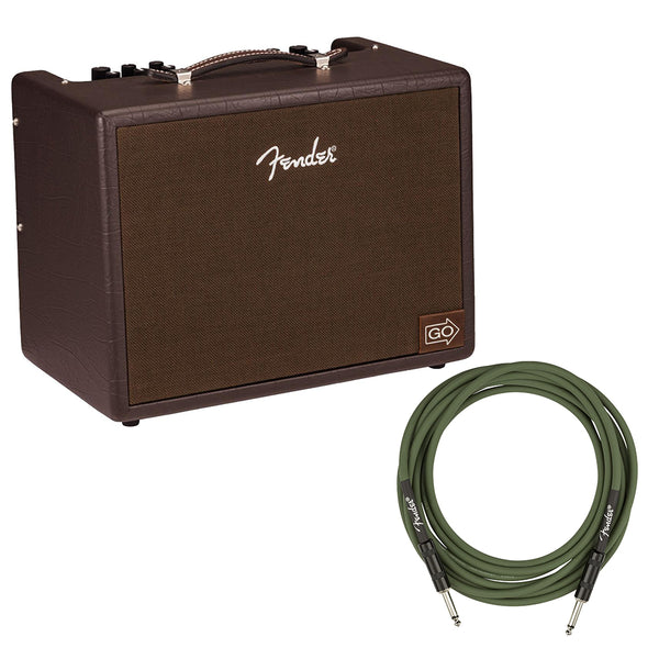 Fender Acoustic Junior GO Amplifier Bundle with Fender Joe Strummer Instrument Cable, (13ft) Straight/Straight, Drab Green