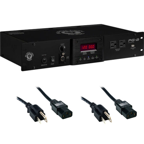 Black Lion Audio PG-2 Studio-Grade Power Conditioner and Surge Protector (2 RU) Bundle with 2x Comprehensive Cable PWC-BK-3 Molded Power Cable, Black