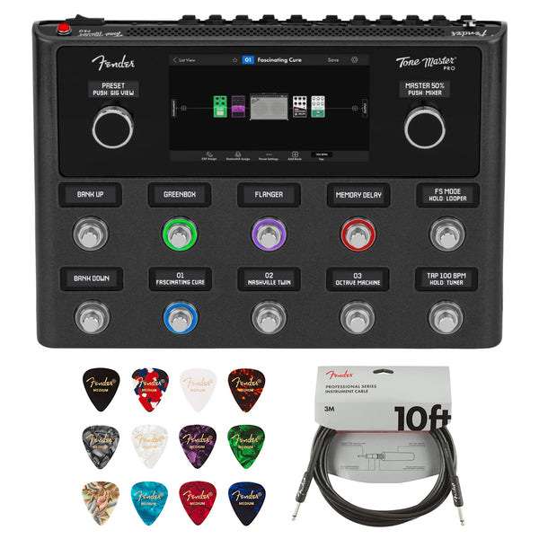 Fender Tone Master Pro Bundle with Professional Instrument Cable (10ft) and Classic Celluloid Guitar Picks 12-Pack