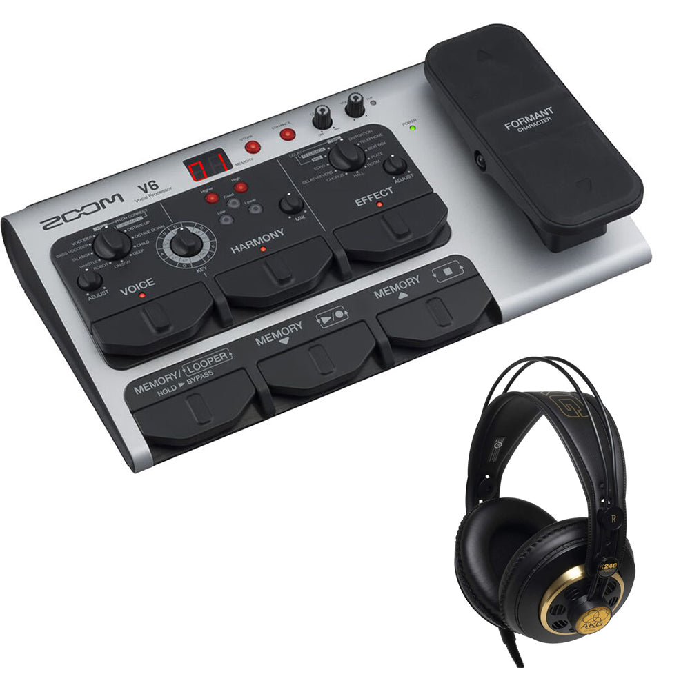 voice processor pedal Zoom V6-sp Multi-Effects Vocal Processor Pedal Bundle with AKG K240 Studio Pro Stereo Headphones