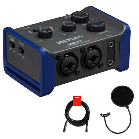 Zoom AMS-24 2x4 USB-C Audio Interface for Music and Streaming Bundle with Kellopy Pop Filter and XLR-XLR Cable