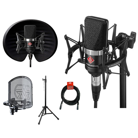 Neumann TLM-102 Studio Condenser Microphone (Studio Set, Black) with Aston Reflection Filter, SwiftShield Mic Shockmount, Mic Stand & XLR Cable Bundle